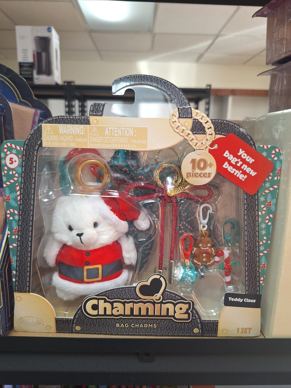 Teddy Claus Bag Charm Keychain - White & Red
